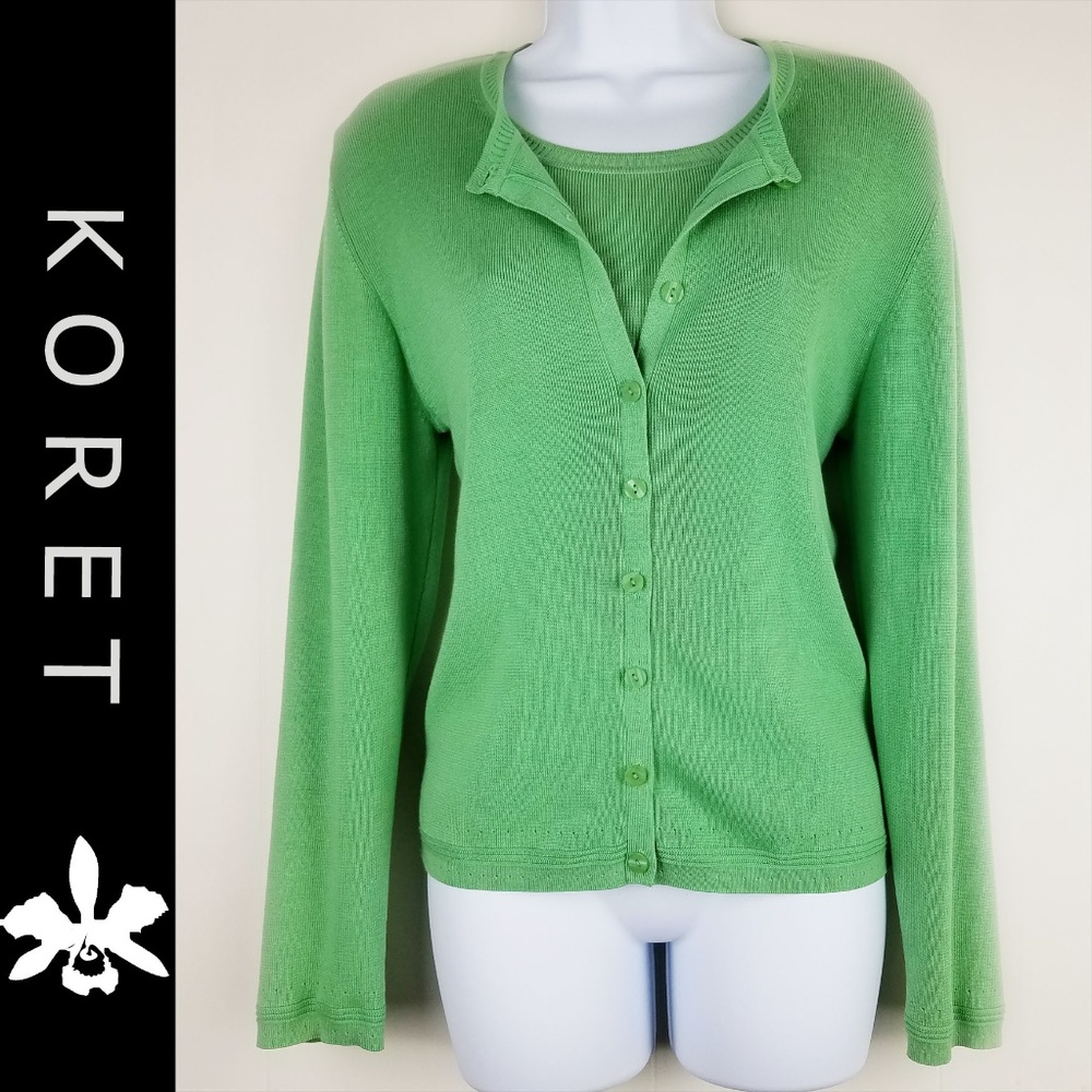 KORET  Cardigan & Short Sleeve Top 55% SILK GREEN